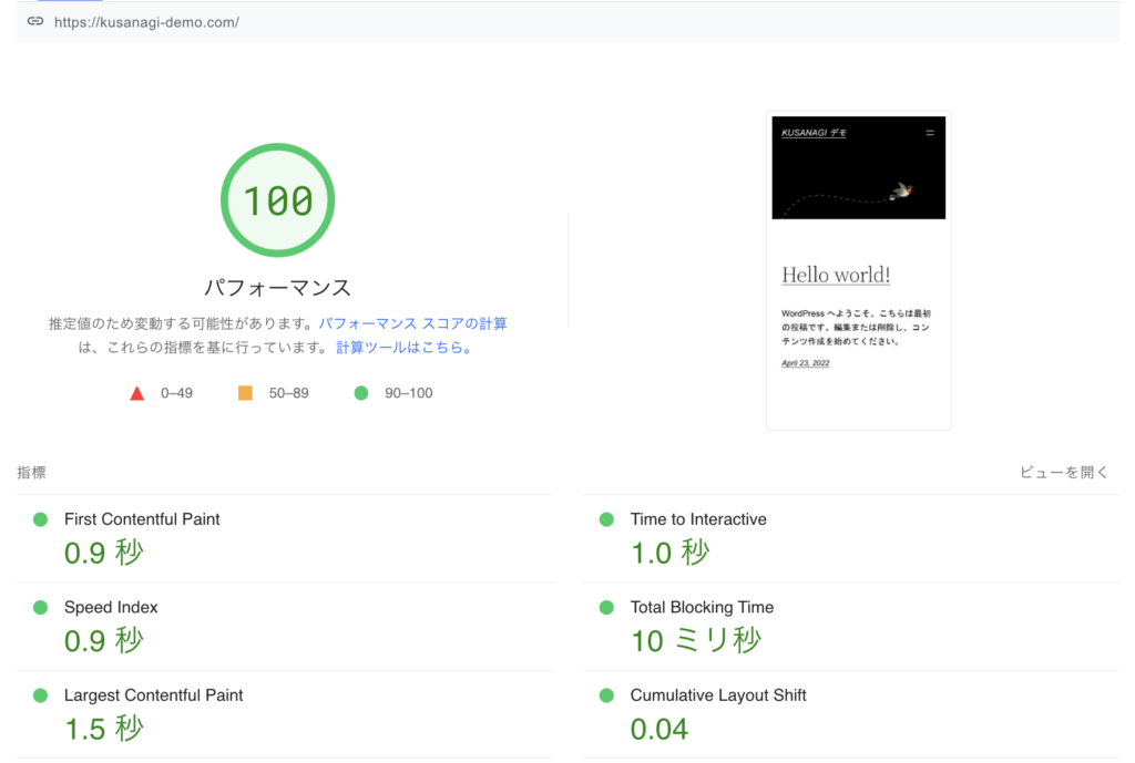 KUSANAGI × WEXAL で構築した WordPress サイトの表示速度